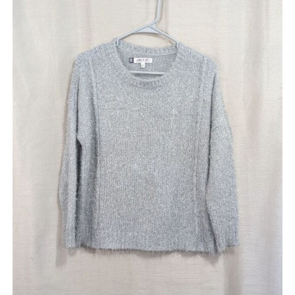 JLO Jennifer Lopez XS Gray & Silver Sparkly Sweater Holiday Festive New Year's - Picture 1 of 14